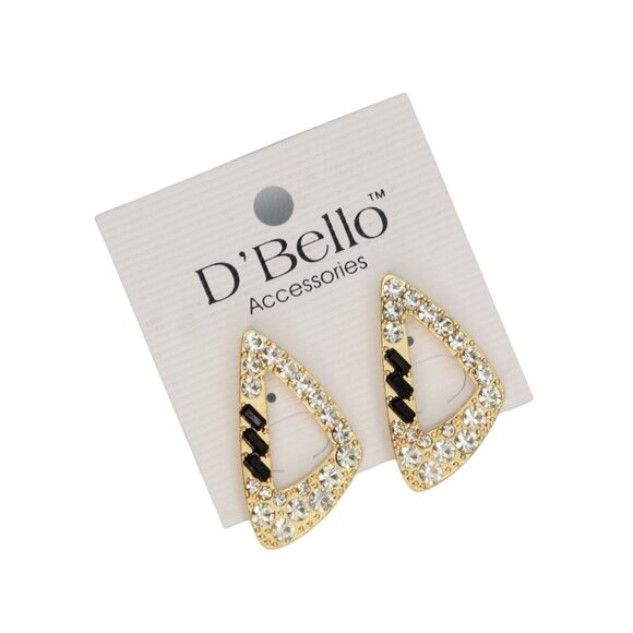 DBello Accessories Pierced Earrings Gold Tone CZ Black Rhinestone Triangular - Picture 6 of 6
